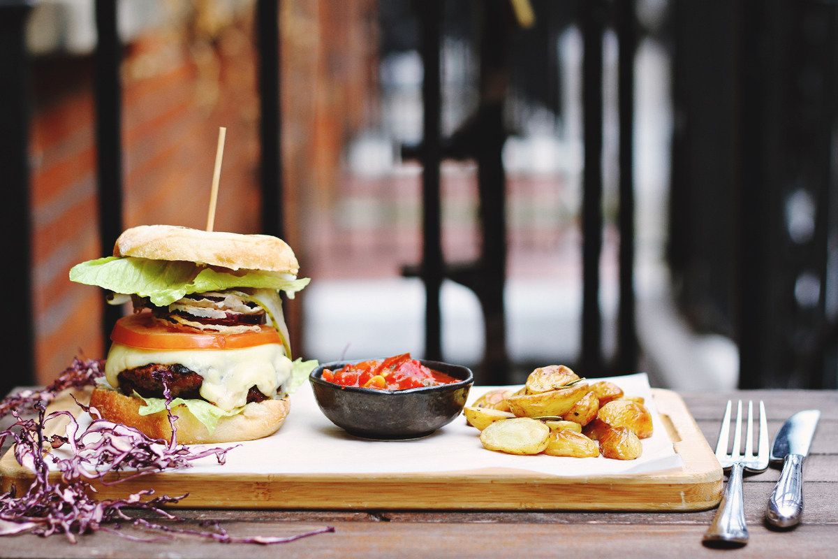 Appetizing picture of burger and fries